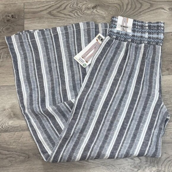 Rewash Smoked Wide Leg Pants Size L Linen Blend Pull On Striped Summer Beach - Picture 3 of 16